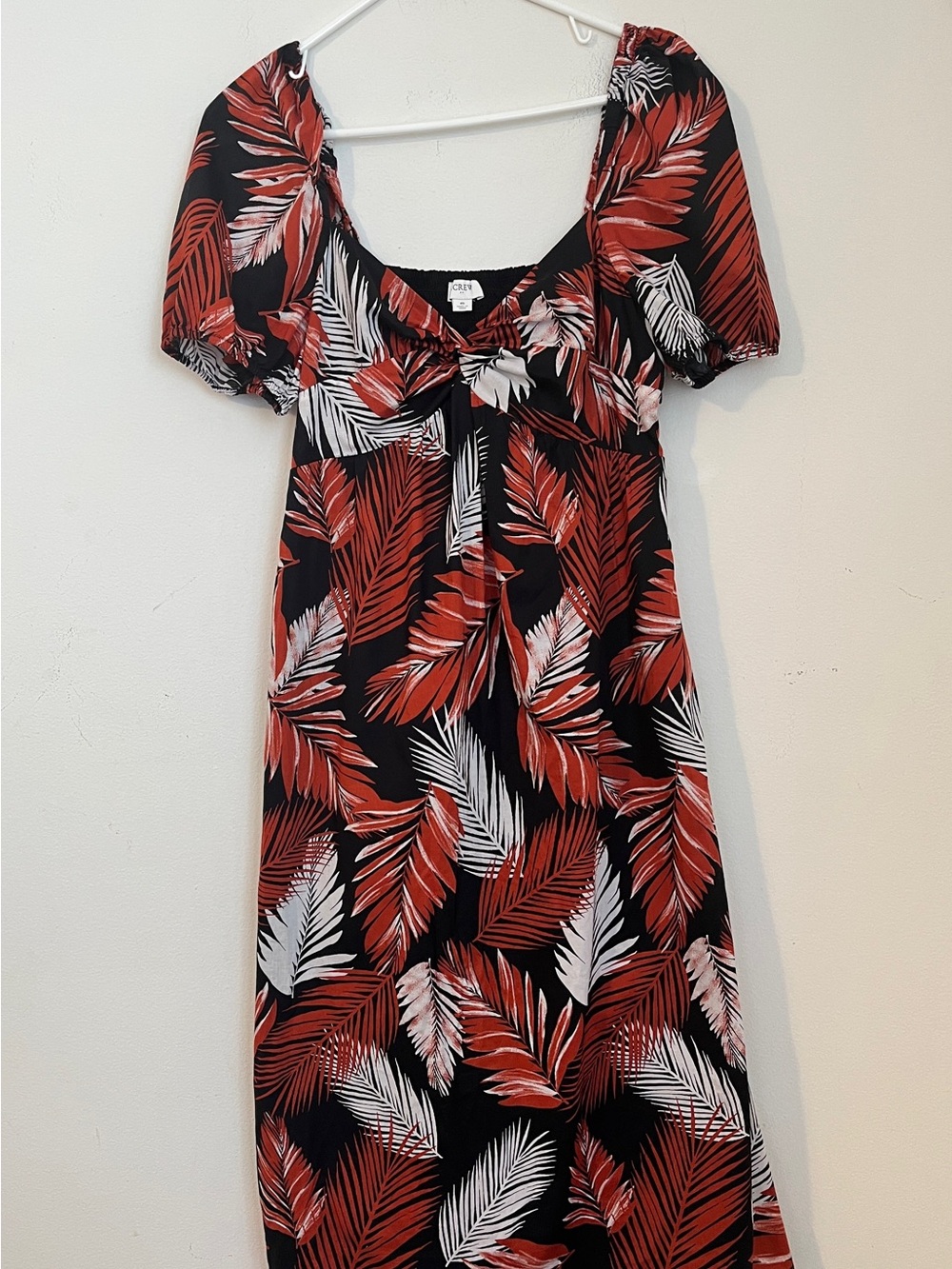 J. Crew women Black Maxi Dress with Red and White Palm Print size 6 cotton light